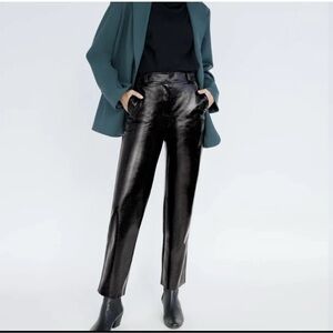 Wilfred Aritzia shiny command Pants Sz 2 High Waist Slim Straight Black ankle